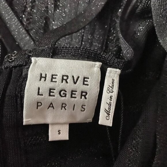 NEW - Herve Leger Lurex Eyelash Sweetheart Dress Black Size S - Picture 6 of 7